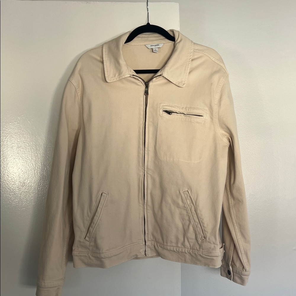 Banana Republic Garment Dyed Trucker Jacket.  Beige Zip-Up Jacket